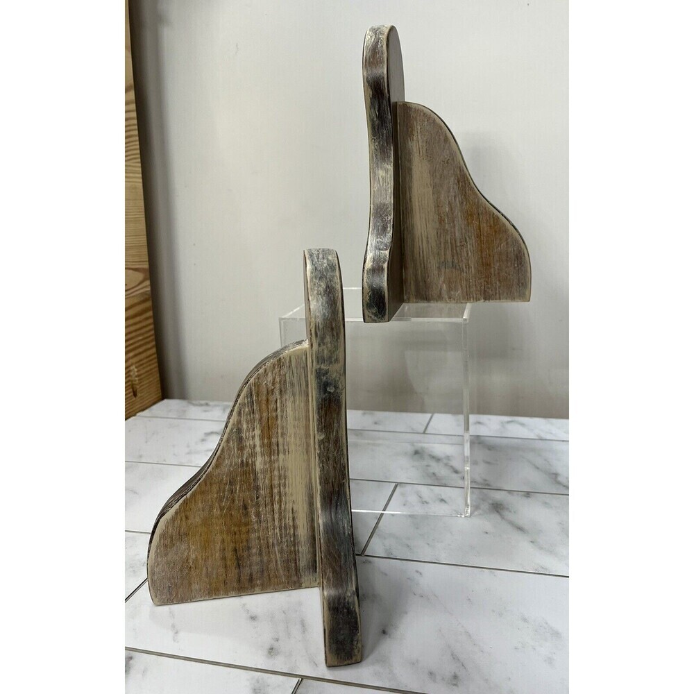 Vintage Solid Wood Bookends Distressed Hand Made MCM Modern Farmhouse Primitive